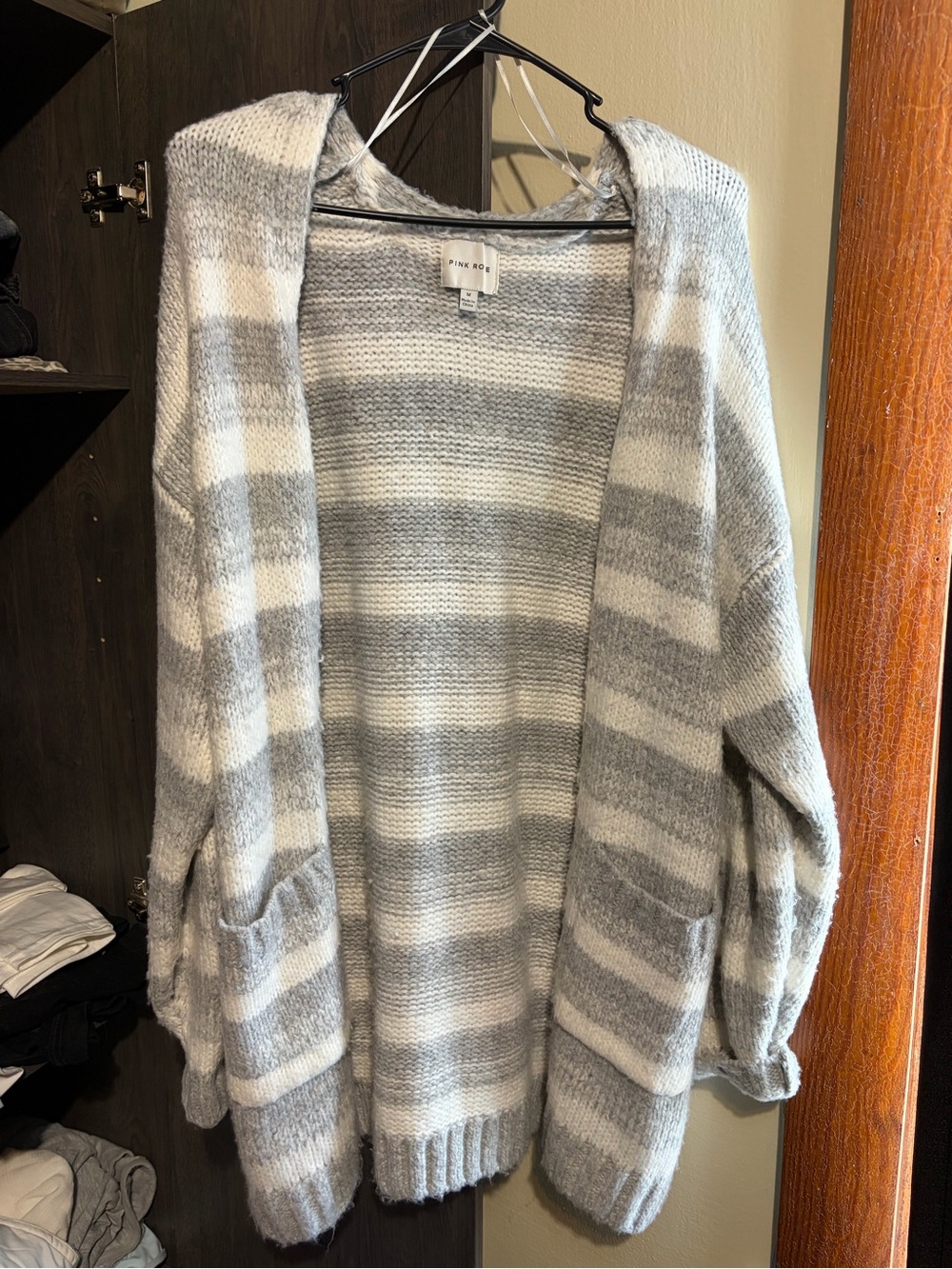 Cozy soft Striped Open-Front Cardigan Sweater - Gray & Cream